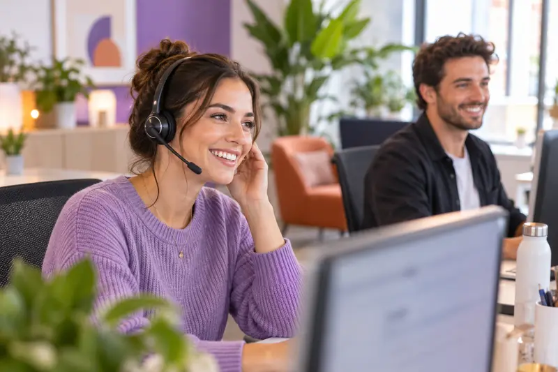 Illustrative AI-generated scene of a customer support team in a bright office
